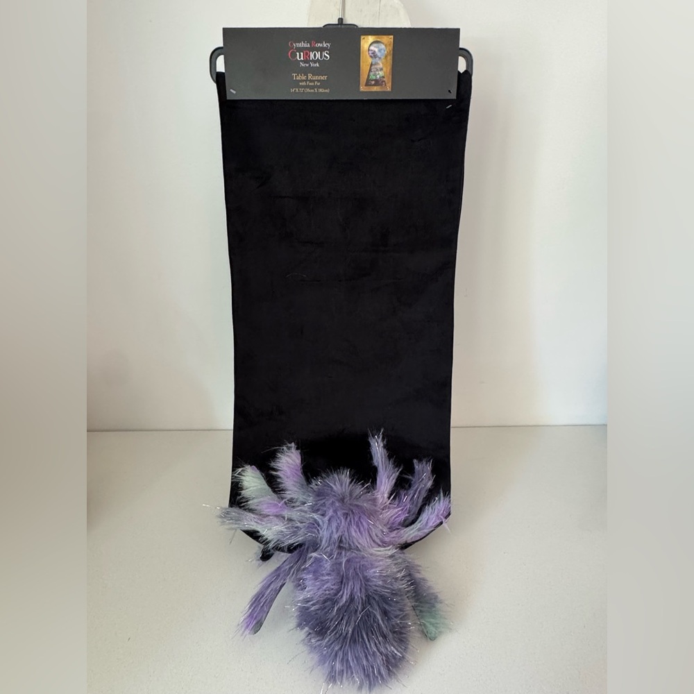 Cynthia Rowley 14”x 72” Faux Fur Purple Spider 🕷️ Table Runner Halloween